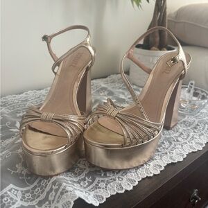 SCHULTZ metallic gold platform heels